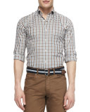 Melange Tattersall Woven Sport Shirt, Brown