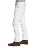 Paxtyn Destroyed Slim-Fit Denim Jeans, White