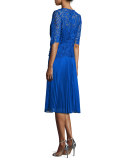 Lace & Pleated Chiffon Cocktail Dress, Blue
