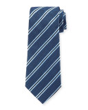 Woven Diagonal-Stripe Silk Tie, Navy