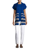 Textured Inlay Knit Shawl-Collar Jacket, Cobalt