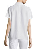 Reyn Short-Sleeve Split-Neck Blouse, Blue Glass