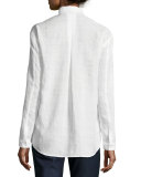 Sabira Long-Sleeve Windowpane Blouse w/ Chain Detail, Multi