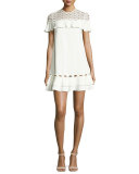 Rope Short-Sleeve Ruffle Dress, White