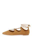 Ambra Suede Lace-Up Ballerina Flat, Sienna