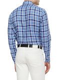 Medium-Check Linen Sport Shirt, Blue