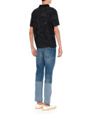 Tonal Butterfly-Print Short-Sleeve Polo, Black