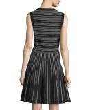 sleeveless striped fit-&-flare dress, black/cream