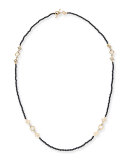 Long Sea Leaf Chain Necklace with Diamonds & Onyx