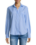 Eileen Button-Front Poplin Shirt, Indigo