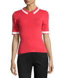 Short-Sleeve Knit Polo Shirt w/ Contrast Stripe