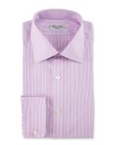 Striped Cotton Dress Shirt, Pink/Purple