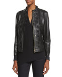 Laser-Cut Leather Jacket, Black