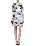 Half-Sleeve Oversize-Floral Dress, Silver