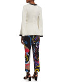 Long-Sleeve Two-Tone Caftan Top, Cream