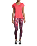 Super Waisted Printed Performance Leggings, Deep Garnet Red 