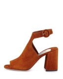 Suede Block-Heel Ankle-Strap Sandal