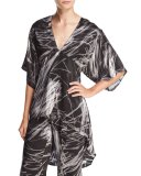 High-Low Printed Kimono Top, Black Reflection