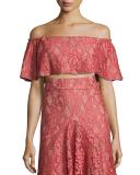 Taza Off-the-Shoulder Lace Crop Top, Pink