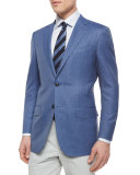 Micro-Check Wool Blazer, Blue