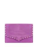Biker Studded Suede Clutch Bag, Purple Rain