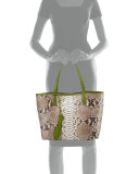 Erica Python Shopper Tote Bag, Natural/Green