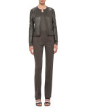 Ruched Long-Sleeve Tee, Olive