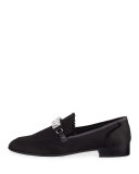 Men's Frayed-Silk Rhinestone-Embellished Formal Loafer, Black