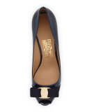 Plum Patent Peep-Toe Bow Pump, Oxford Blue
