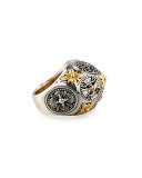 Carved Sterling Silver & 18K Floral Dome Ring