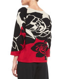 3/4-Sleeve Rose Intarsia Sweater