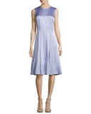 Sleeveless Godet-Pleated Dress, Thistle