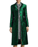 Leopard Jacquard A-Line Coat, Navy/Green