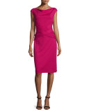 Cap-Sleeve Crisscross-Waist Dress, Magenta