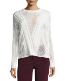 Amory Open-Knit Crewneck Sweater, Ivory