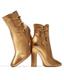 Savoie Metallic Button-Loop Ankle Boot, Gold