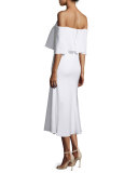 Off-The-Shoulder Midi Cocktail Dress, Warm Creme