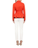 Button-Front Belted Short Trench Coat, Rust