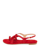 Flapagain Suede Tassel Flat Sandal, Red