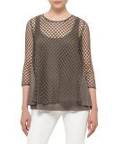 3/4-Sleeve Mesh Top, Olive