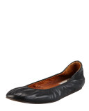 Scrunched Leather Classic Ballerina Flat, Black