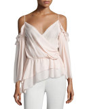 Renee Cold-Shoulder Silk Surplice Top, Petal Pink