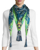 Puente Printed Silk Tassel Scarf, Multi Colors