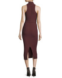 Juniper Mock-Neck Belted Midi Dress, Rum Raisin
