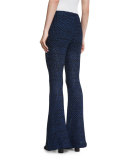 Open-Knit Flare Leg Pants, Black/Cobalt