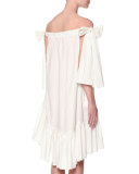 Poplin Off-the-Shoulder Shift Dress, White