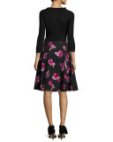 floral stretch crepe a-line skirt, black