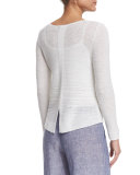 Long-Sleeve Sheer Illusion Sweater Top, Petite