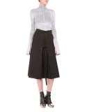 High-Waist Lace-Up A-Line Skirt, Black