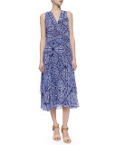 Mixed-Print Layered Midi Skirt, Indigo Combo